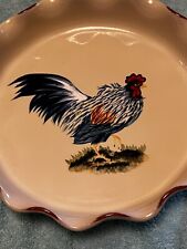 french pie plate 11” Scalloped Edges. Rooster Pattern. picture