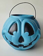 Vtg Halloween Blow Mold General Foam Plastics BLUE Pumpkin Candy Bucket Pail 3D picture