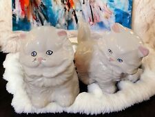 Ceramic Persian Kitten Figurines Handcrafted Vintage 1980 White Blue Cottagecore picture