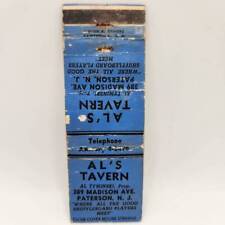 Vintage Matchcover Al's Tavern 389 Madison Ave Patterson New Jersey  picture