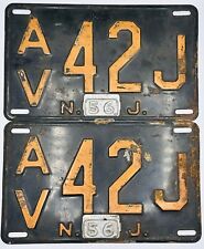 Original 1956 New Jersey Automobile Metal License Plates Matching Set, #AV 42 J picture