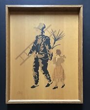 Vintage Original Hand-Inlaid Art by “BG”, Made in Germany, Man, Ladder And Girl picture