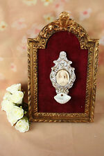 French 19th c HOLY water FONT vessel Wood frame font on velvet biscuit french  picture