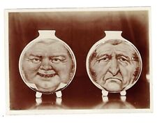 Antique c1896 Photo Gloss, 2 Mens Faces on Bottles, Whimsical/Satirical picture