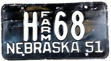 Nebraska 1951 Farm License Plate Man Cave Vintage Garage H 68 Decor Collector picture