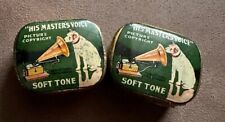 2x Vintage Green HMV His Masters Voice Tin  w Needles Gramophone Soft Tone picture