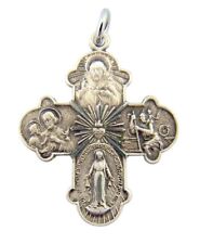 Sterling Silver Four Way Medal Pendant with Budded Edge and Sacred Heart Center picture
