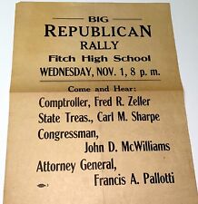 Rare Antique American WWII Republican Rally Connecticut Political Poster 1944 picture
