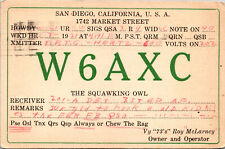 1931 W6AXC San Diego California Ham Radio Amateur QSL Card Postcard picture