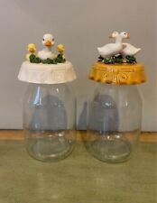 Vintage Antique Easter Mason Jars with Ducks SET OF 2 picture