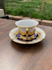 Antique Meisssen Porcelain Cup Saucer Set. Cobalt Blue & Gold Decor picture