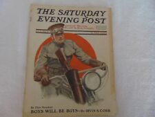  Saturday Evening Post Magazine WWI Soldier on War Motorcycle  October 20 1917 picture