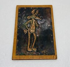 Rare 1970s Looney Tunes Wile E Coyote Copper Tin On Wood Plaque Art Decor C3 picture