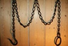 Antique Wrought Iron Hook on Length of Chain Beam Iron Ring 82 inches picture