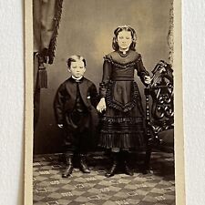 Antique CDV Photograph Adorable Children Brother Sister Holding Hands Buffalo NY picture