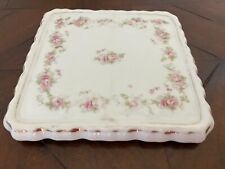Vintage Hand Painted Porcelain Square Trivet Floral Hot Plate With Gold Trim picture
