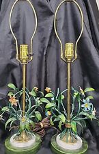 Pair Of Mid-Century Italian Tole Floral Table Lamps Base W/Marble 23