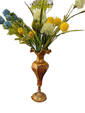 Brass Vase Enameled  Ruffled Edge India 10.5