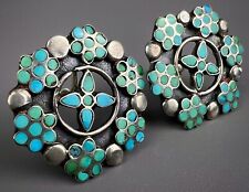 Vintage Zuni Dishta Sterling Silver Turquoise Inlay Earrings ~ BEAUTIFUL ~ picture