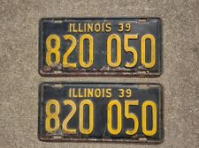 Vintage 1939 Illinois license plate pair 820-050 Original Black Yellow Paint DMV picture