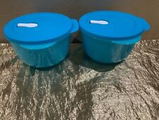 New Tupperware Set of 2 Crystalwave Reheatable Bright Aqua Color Bowls 2L each picture