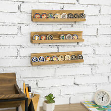 MyGift Set of 3 Brown Wood Challenge Coin and Casino Chip Display Wall Racks picture