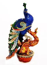 Bejeweled Peacock on Branch Trinket Box. Hand Made with Crystals & Enamel  picture
