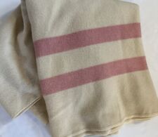 Vintage Kenwood Virgin Wool Ramcrest Cream & Pink Stripes 80x64” Blanket Canada picture