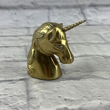 Vintage SOLID BRASS Unicorn Horse Head Bust Figurine Statue Paper Weight 3” picture