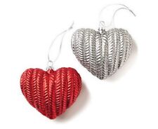 Silvestri Demdaco Silver and Red Knit Hand blown Glass Heart Ornaments Set of 2 picture