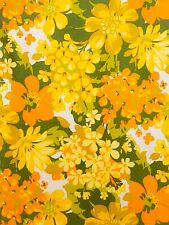 10 meters vintage fabric Flowers Floral orange yellow green Mid Century 60s 70s picture