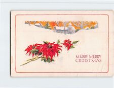 Postcard Winter Scene with Flowers Merry Merry Christmas Embossed Card picture