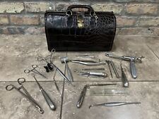 Vintage Doctors Homa Upjohn Leather Croc Travel Medical Bag w/Key & Instruments picture