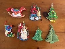 7 VICTORIAN Vintage Handmade Fabric Sewn Ornaments Set Of 7 Made In USA picture