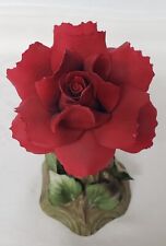 Dea Capodimonte Single Porcelain Red Rose Thorn Stem On Log W Tag Naples Italy picture