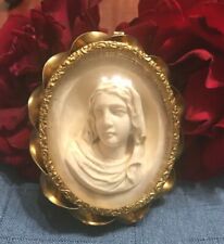 Rare Antique VIRGIN MARY CARVING IN GILDED METAL FRAME RARE Large 1861 picture