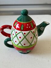 Bella Casa by Ganz Ceramic Christmas Holiday Teapot With Lid and Cup Stackable picture