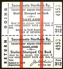 Sacramento Northern Railway SN Railroad Ticket c1947 to / from Oakland #4953 picture