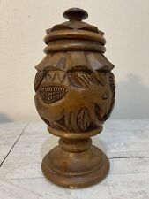 Vintage Hand Carved Wooden Floral Urn Vase Trinquete Wood Art Rustic Decor picture