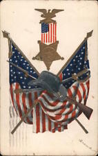 Memorial Day 1908 American patriotic insignia Antique Postcard 1c stamp Vintage picture