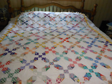 Handmade/Hand Sewed Multi-Colored Bow Tie Quilt Top Cotton  84