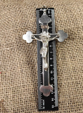 Vintage Crucifix INRI Jesus Christ Pectoral Cross Ebony Inlaid Wood picture