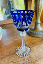 AJKA CRYSTAL ~ Fabergé Xenia Blue Large Wine Glass ~ Cobalt Etched picture