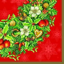 Two Individual Luncheon Decoupage Paper Napkins Christmas Wreath Holiday picture