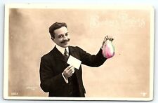 c1915 BONNES PAQUES HAPPY EASTER TINTED EGG FRENCH RPPC POSTCARD P2330 picture
