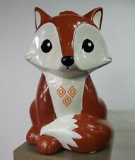 FAB Starpoint Brown And White Fox 9” Tall Ceramic Coin Piggy Bank With Plug picture