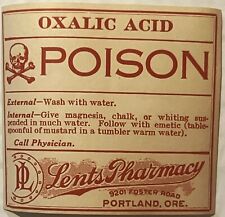 Rare Vintage 1920s Oxalic Acid Label, Lents Pharmacy, Portland, OR, Historic picture