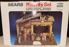 Vintage Sears Nativity Set 9 Figures Wood Stable Made In Italy 97893 With Box picture