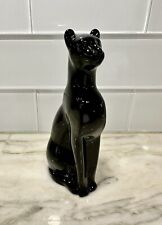 Stunning MCM Handcrafted Black Glass - Egyptian Cat or Panther  Statue 6” Heavy picture