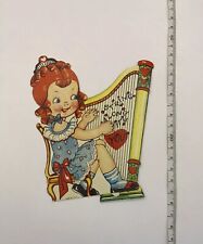 Antique Valentine Harpist Kitsch Card Made In USA 1930s Vintage Ephemera picture